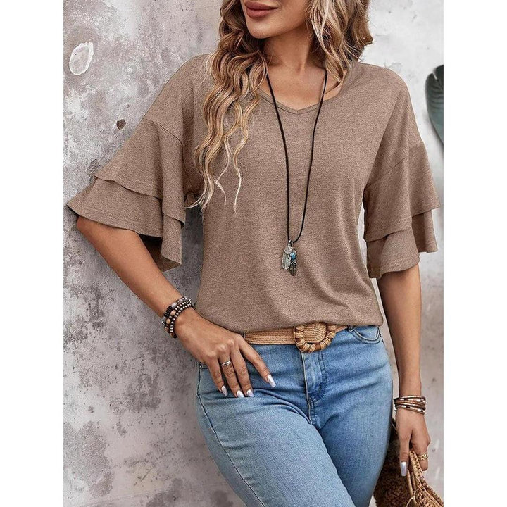 Women Shirt V Neck Layered Sleeve