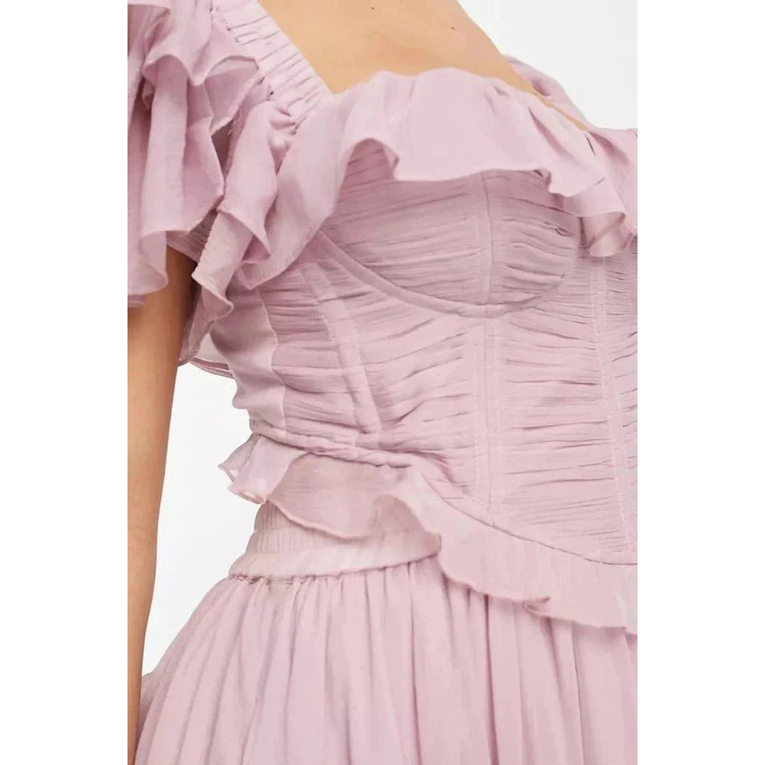 Women Short Sleeve Midi Dress Ruffle Tiered Skirt