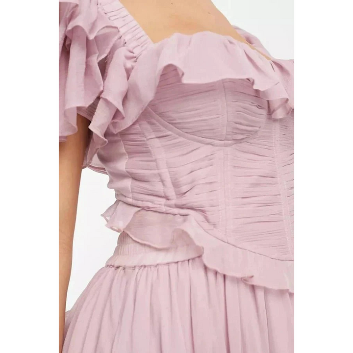 Women Short Sleeve Midi Dress Ruffle Tiered Skirt