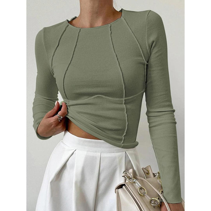 Women Solid Long Sleeve Crew Neck Top