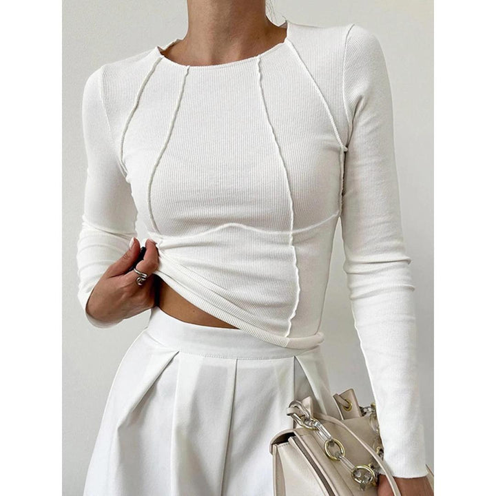 Women Solid Long Sleeve Crew Neck Top