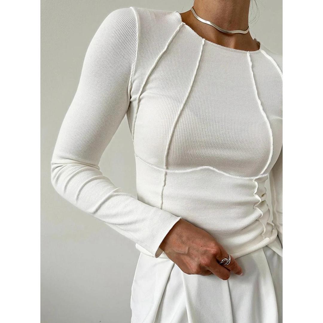 Women Solid Long Sleeve Crew Neck Top