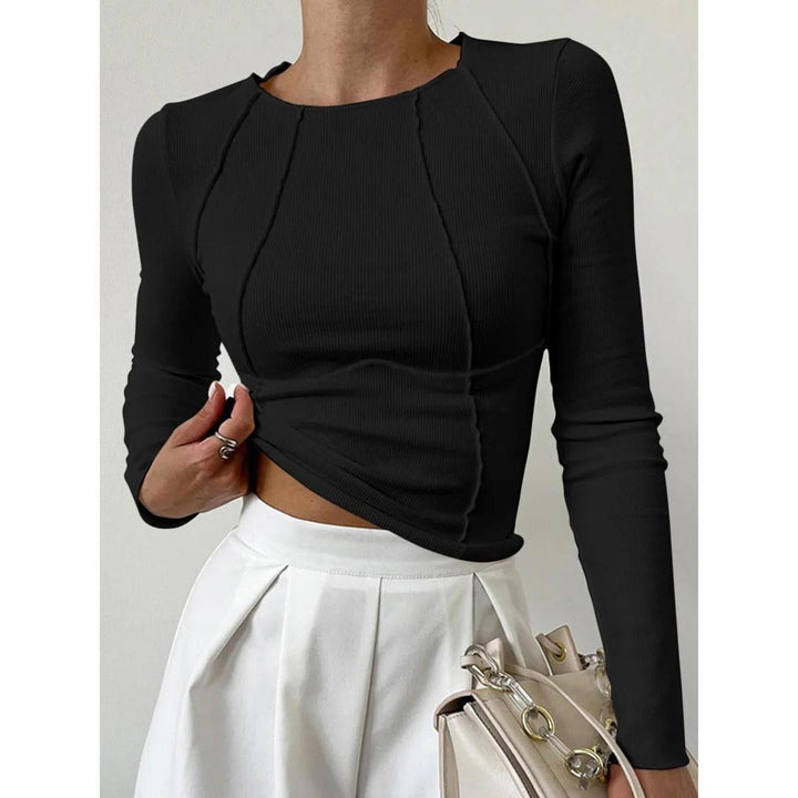 Women Solid Long Sleeve Crew Neck Top