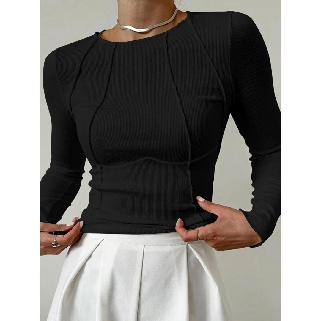 Women Solid Long Sleeve Crew Neck Top