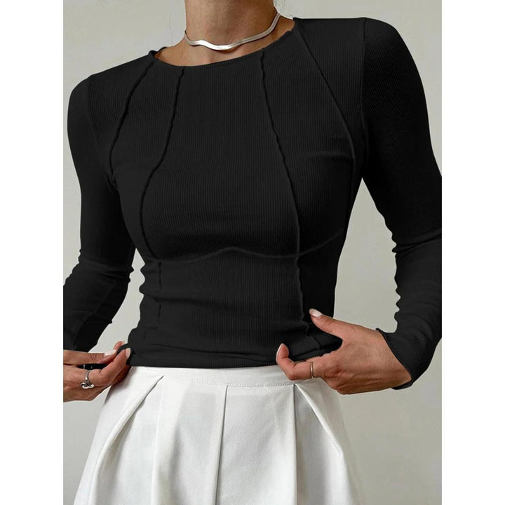 Women Solid Long Sleeve Crew Neck Top