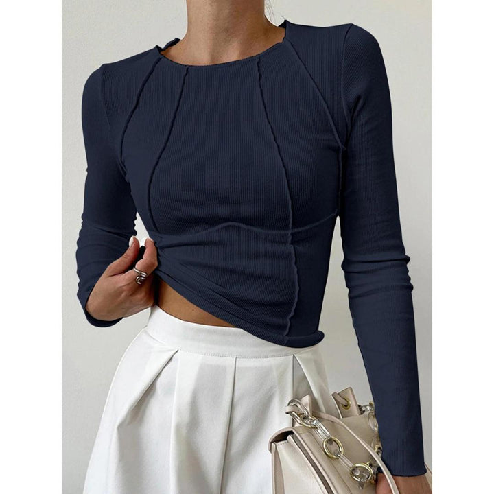 Women Solid Long Sleeve Crew Neck Top
