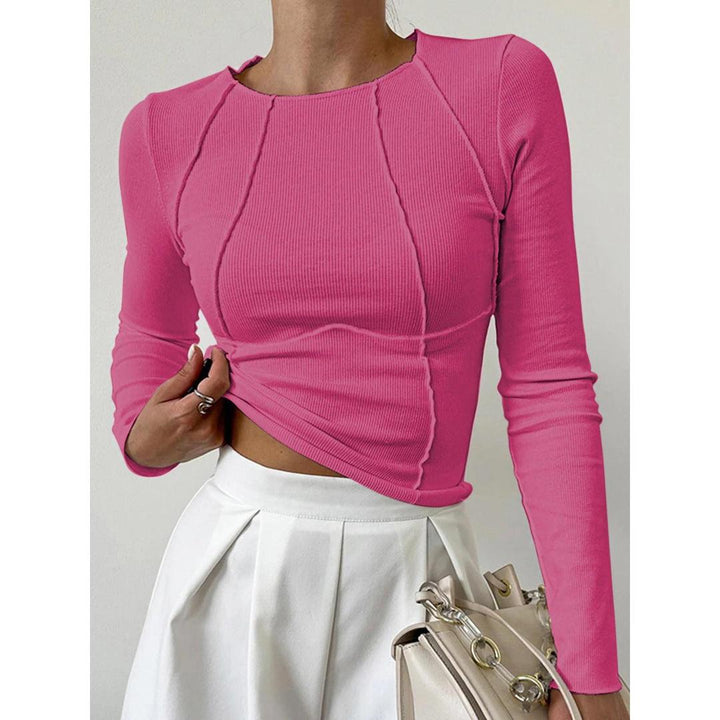 Women Solid Long Sleeve Crew Neck Top