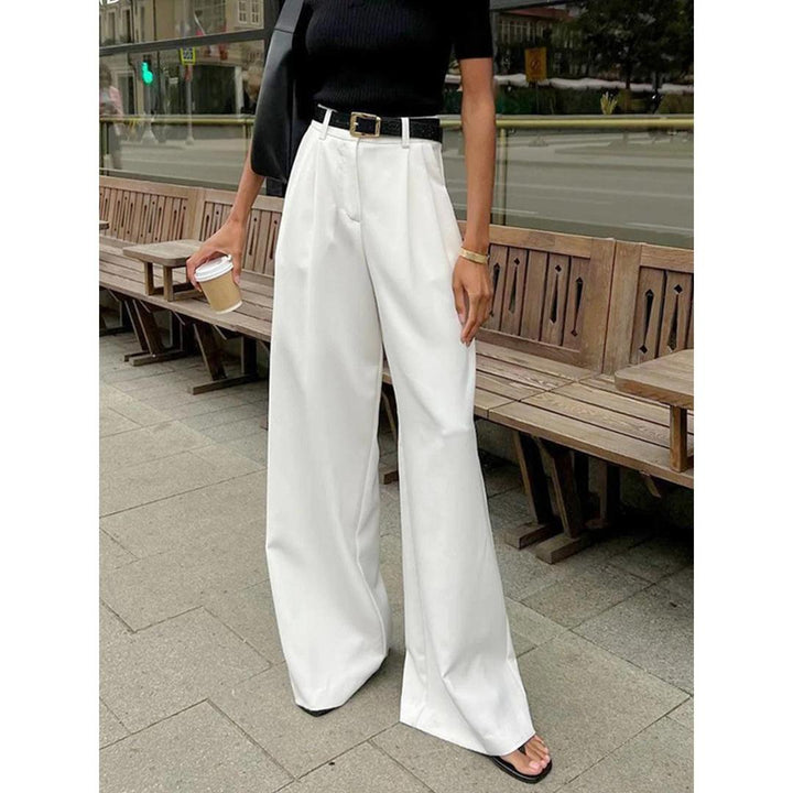 Women Solid Wide Leg Pants High Waist Loose Fit