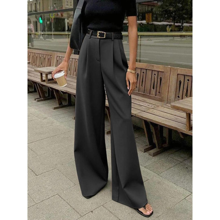 Women Solid Wide Leg Pants High Waist Loose Fit