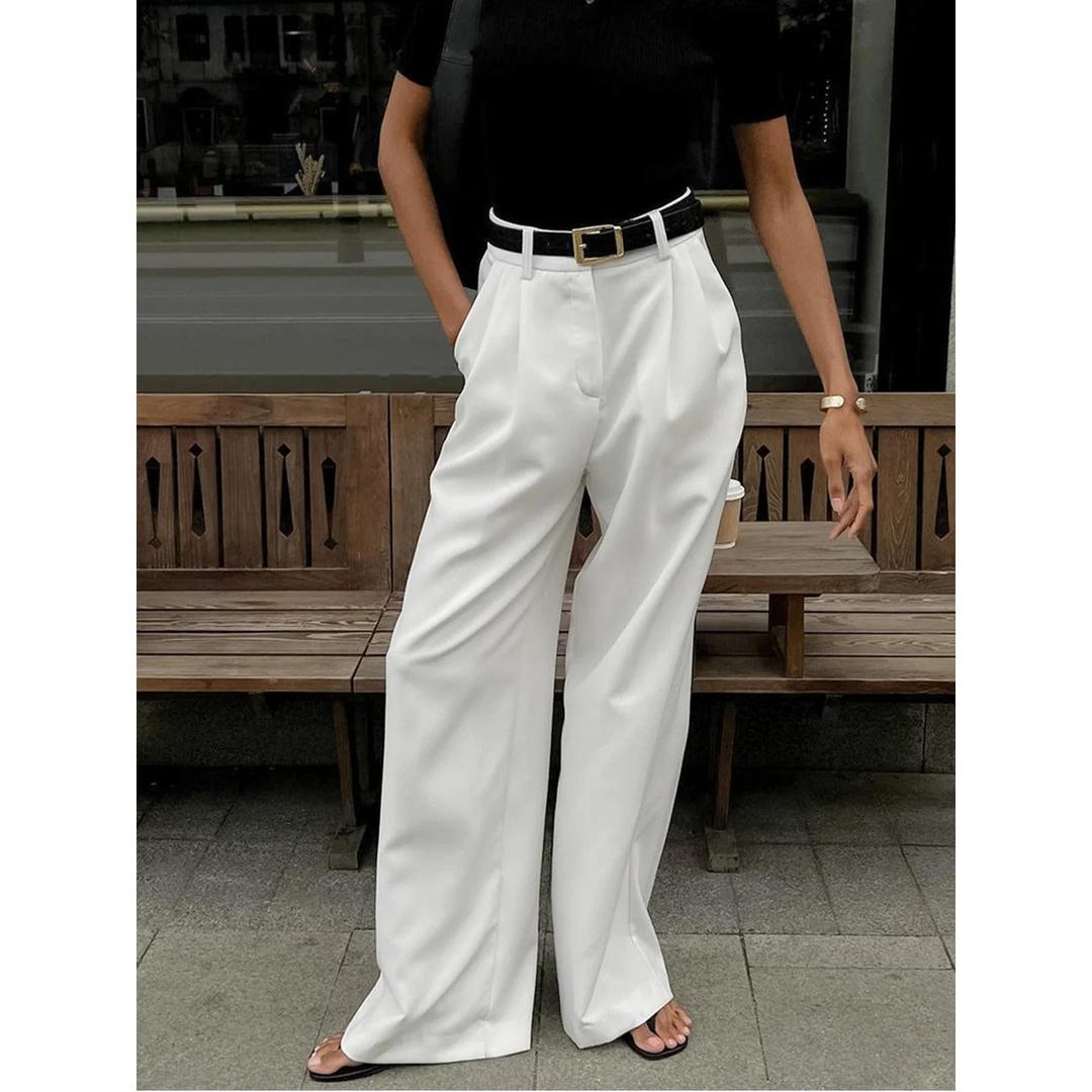 Women Solid Wide Leg Pants High Waist Loose Fit