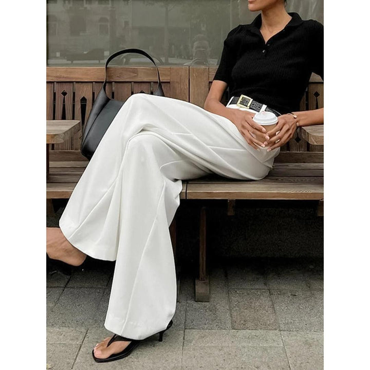 Women Solid Wide Leg Pants High Waist Loose Fit