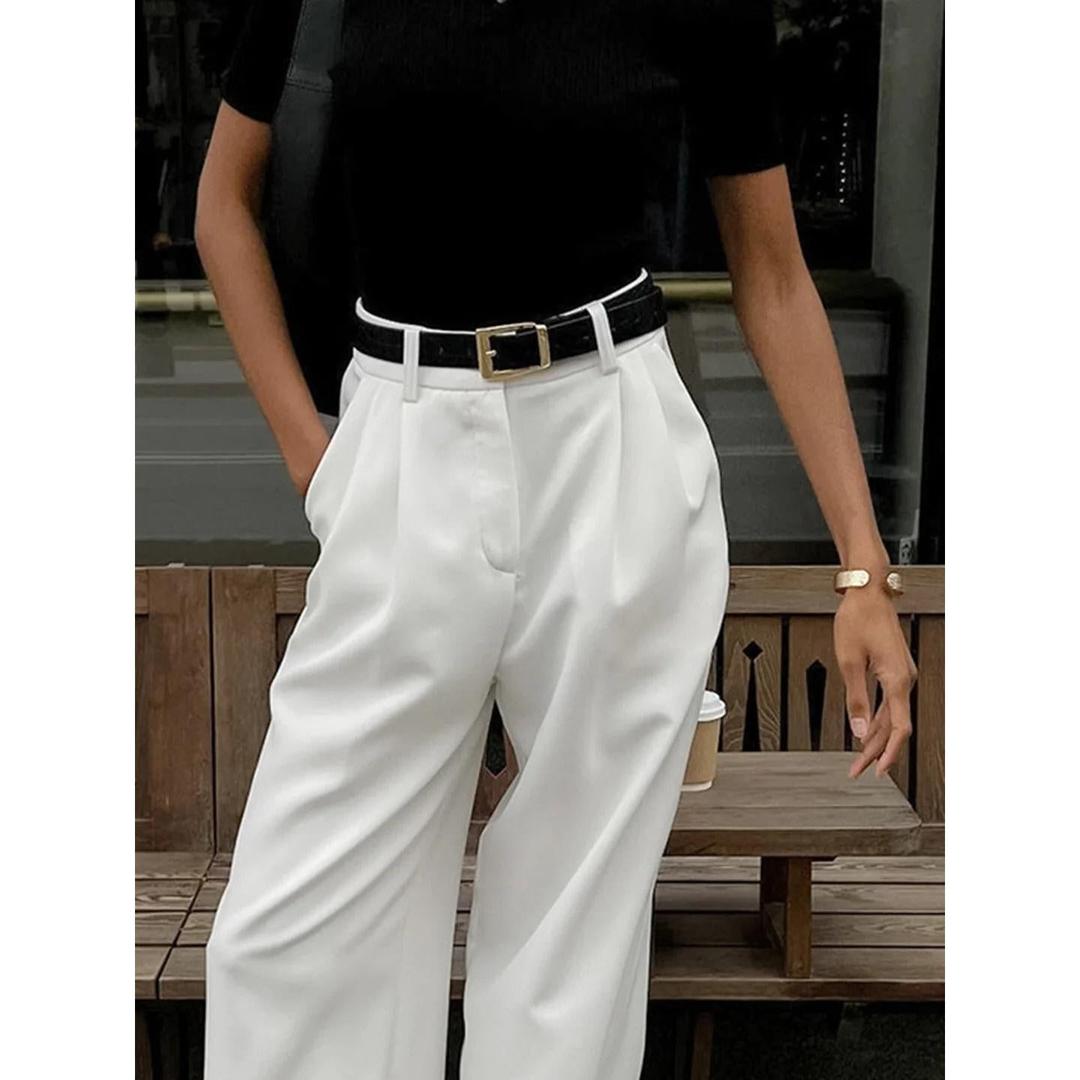 Women Solid Wide Leg Pants High Waist Loose Fit