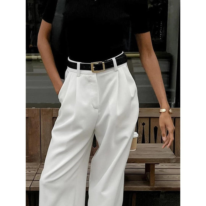 Women Solid Wide Leg Pants High Waist Loose Fit