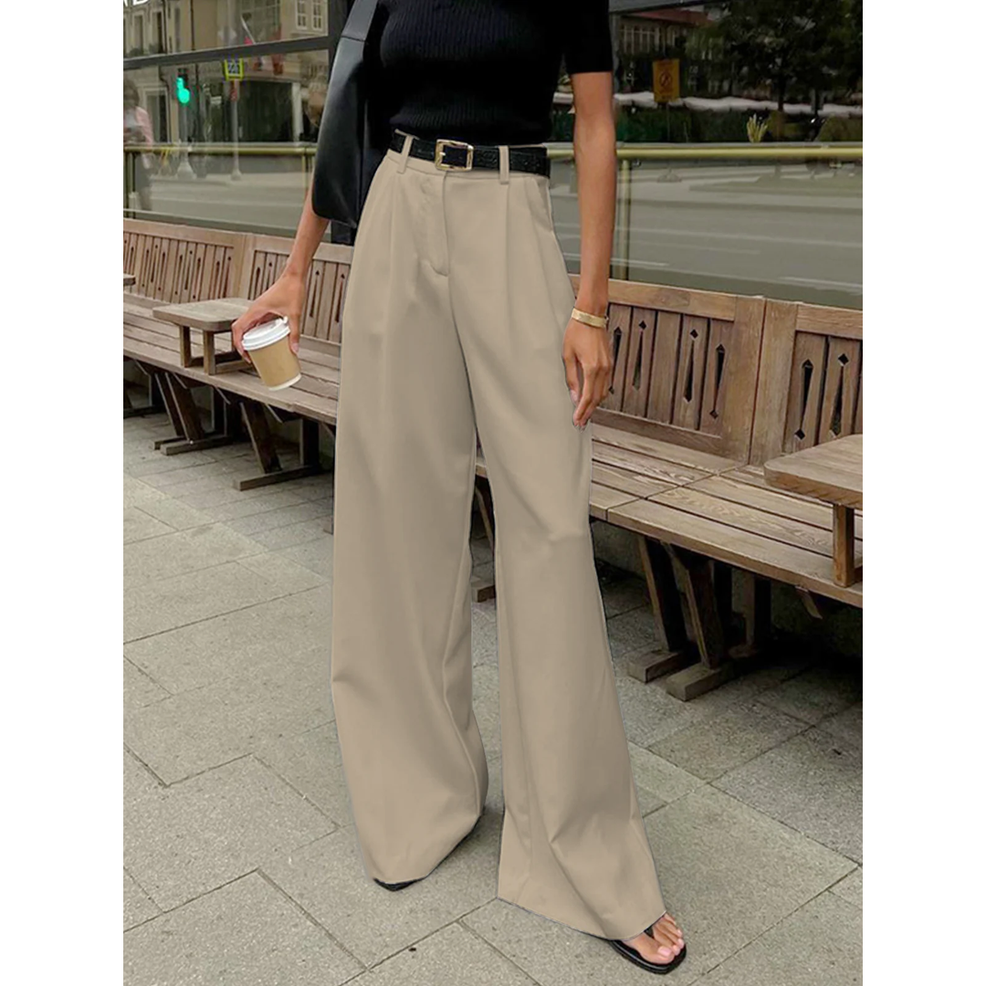 Women Solid Wide Leg Pants High Waist Loose Fit