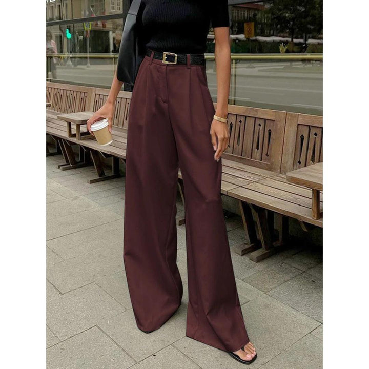 Women Solid Wide Leg Pants High Waist Loose Fit