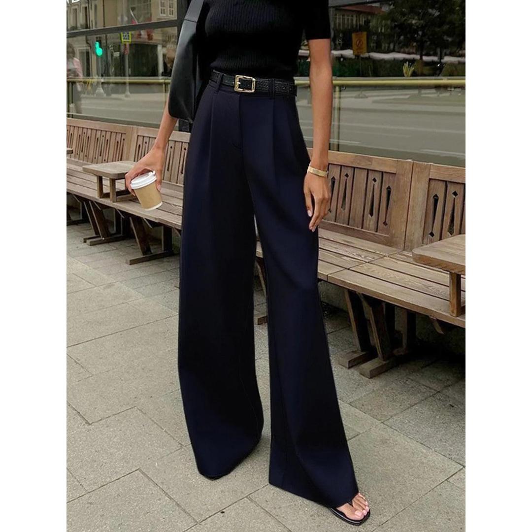 Women Solid Wide Leg Pants High Waist Loose Fit