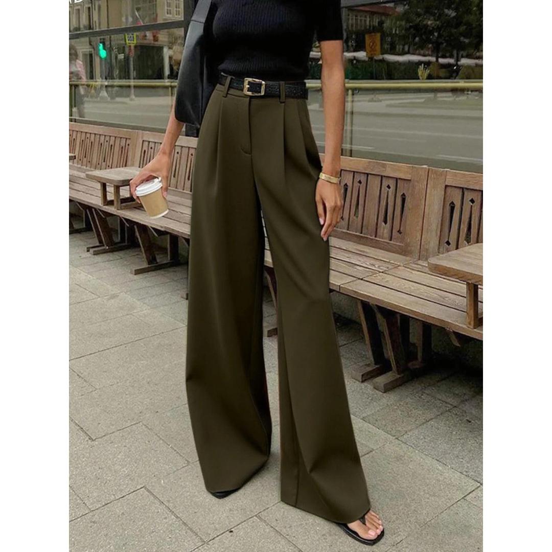 Women Solid Wide Leg Pants High Waist Loose Fit