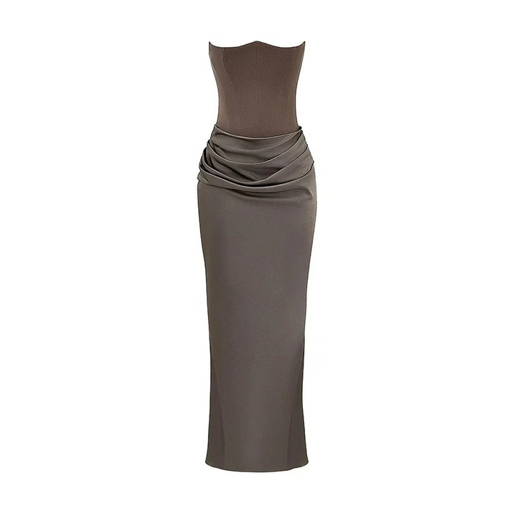 Women Strapless Corset Maxi Dress Ruched Skirt