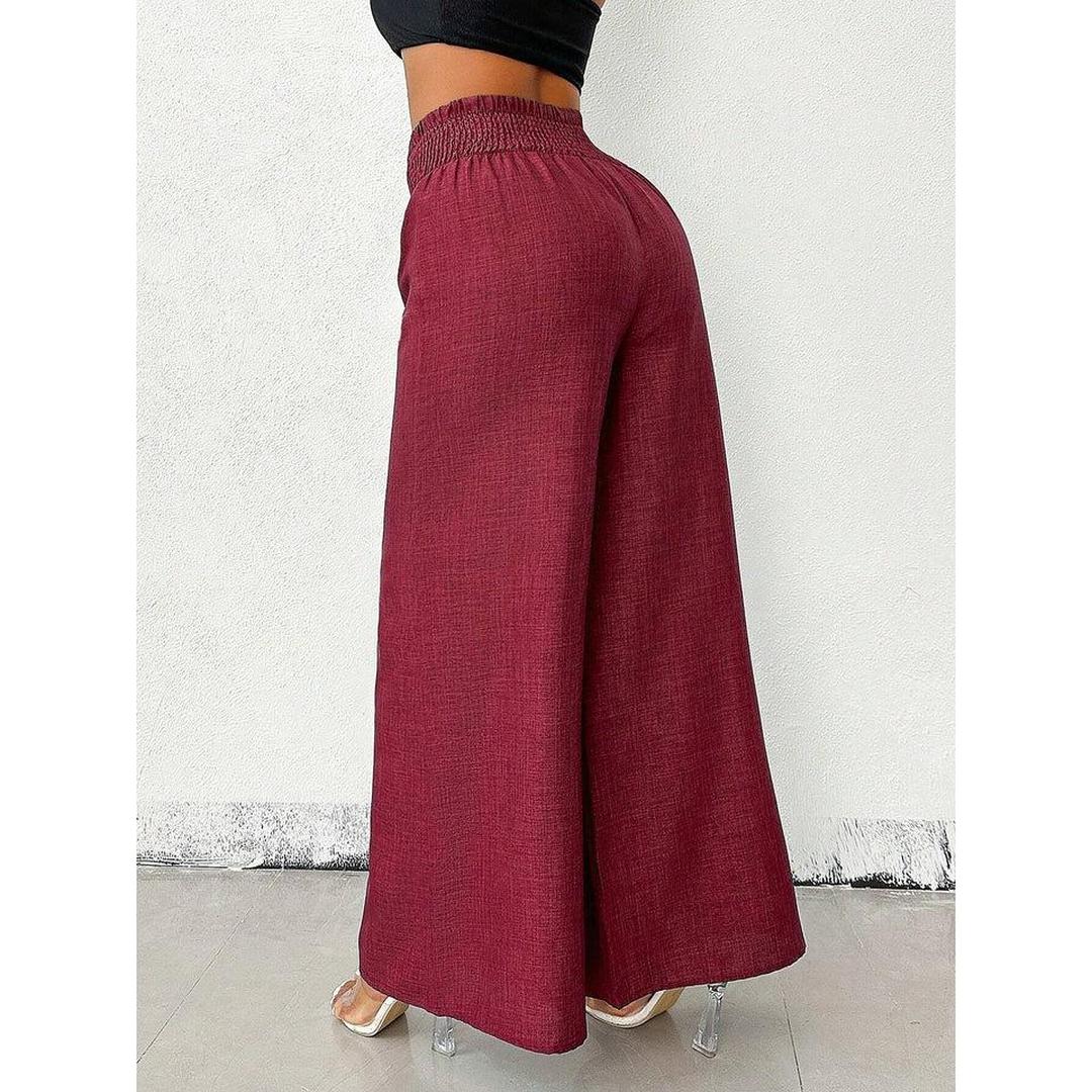 Women Wide Leg Relaxed Fit Elastic Waist Trousers
