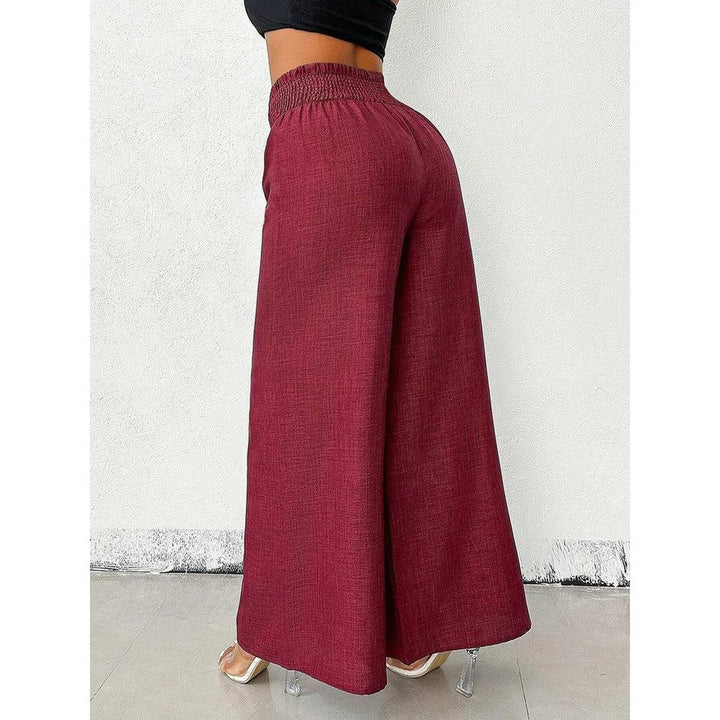 Women Wide Leg Relaxed Fit Elastic Waist Trousers