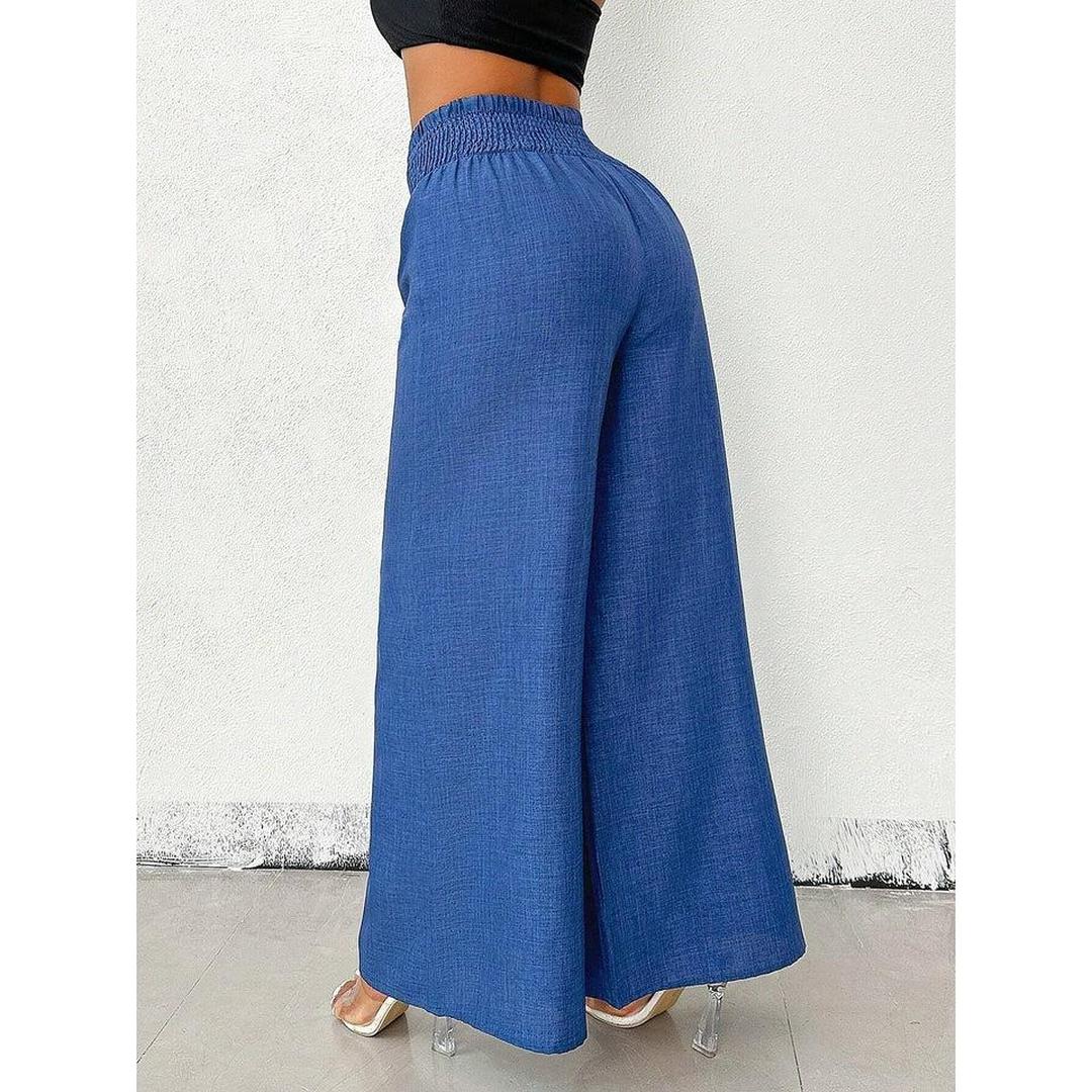 Women Wide Leg Relaxed Fit Elastic Waist Trousers