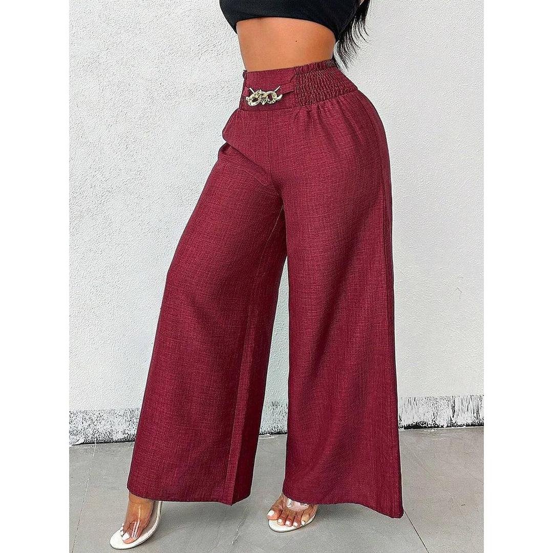 Women Wide Leg Relaxed Fit Elastic Waist Trousers