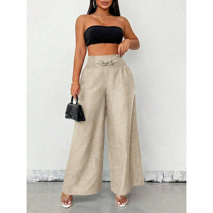 Women Wide Leg Relaxed Fit Elastic Waist Trousers