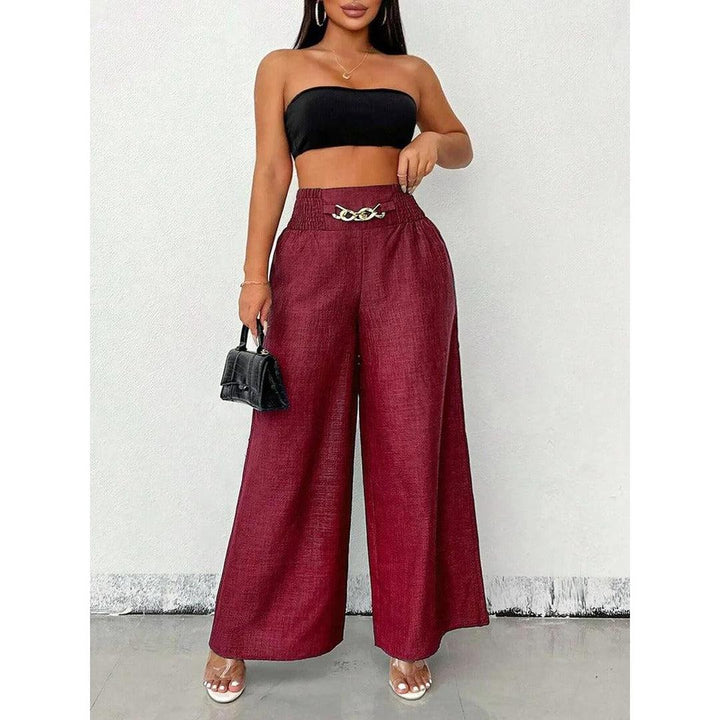 Women Wide Leg Relaxed Fit Elastic Waist Trousers