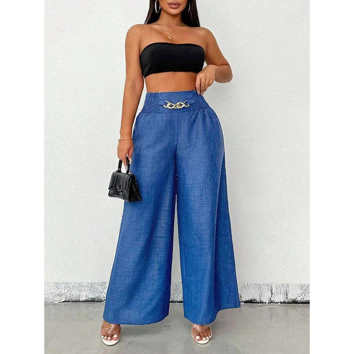 Women Wide Leg Relaxed Fit Elastic Waist Trousers
