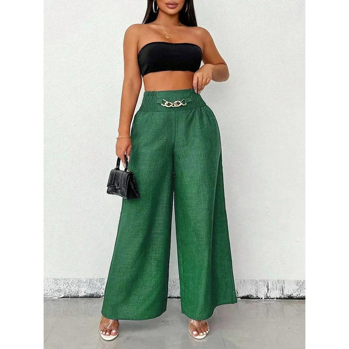 Women Wide Leg Relaxed Fit Elastic Waist Trousers