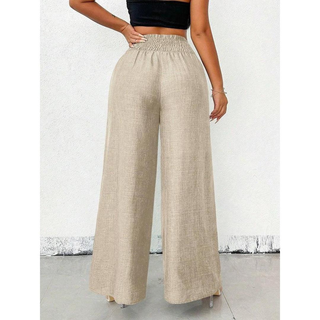 Women Wide Leg Relaxed Fit Elastic Waist Trousers