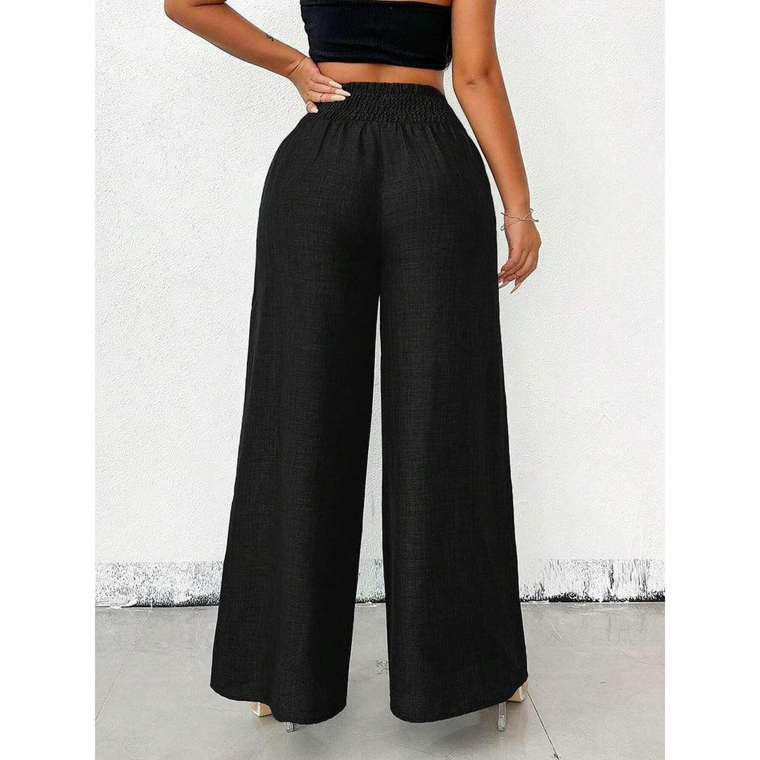 Women Wide Leg Relaxed Fit Elastic Waist Trousers