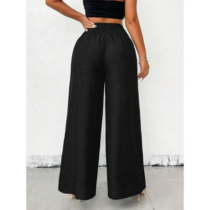 Women Wide Leg Relaxed Fit Elastic Waist Trousers