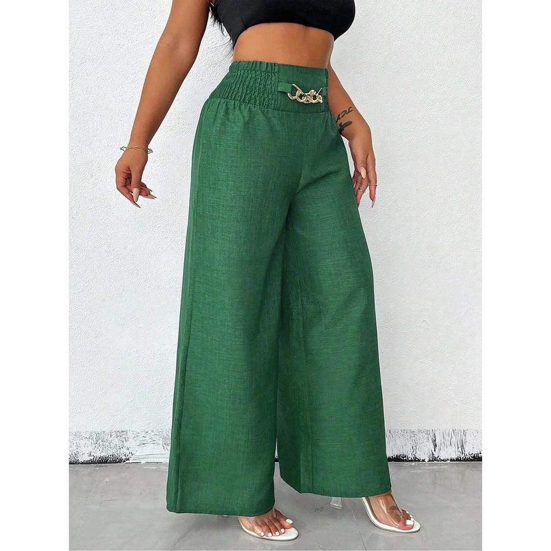 Women Wide Leg Relaxed Fit Elastic Waist Trousers