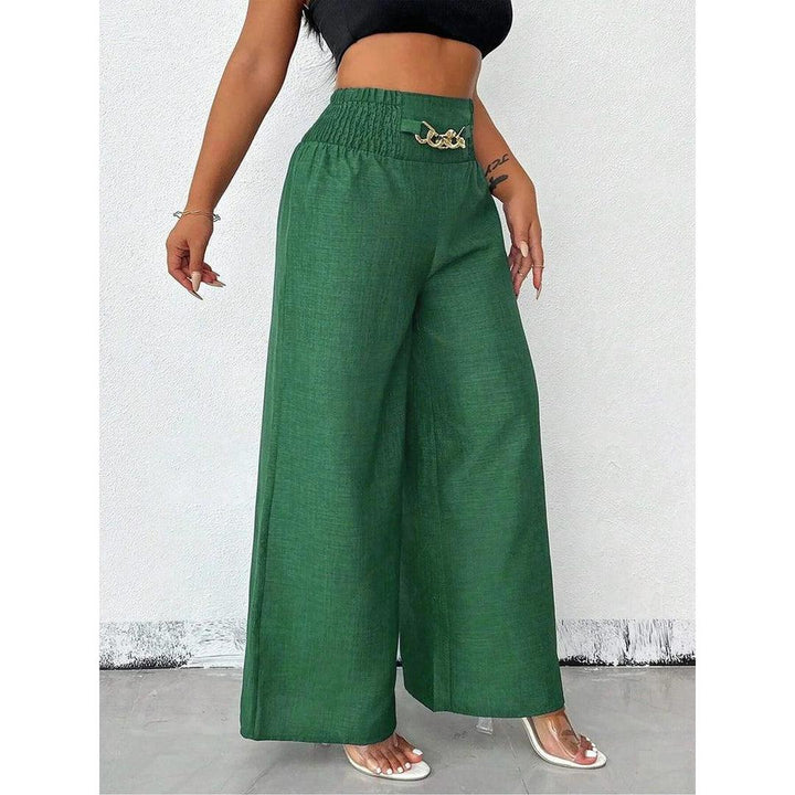 Women Wide Leg Relaxed Fit Elastic Waist Trousers