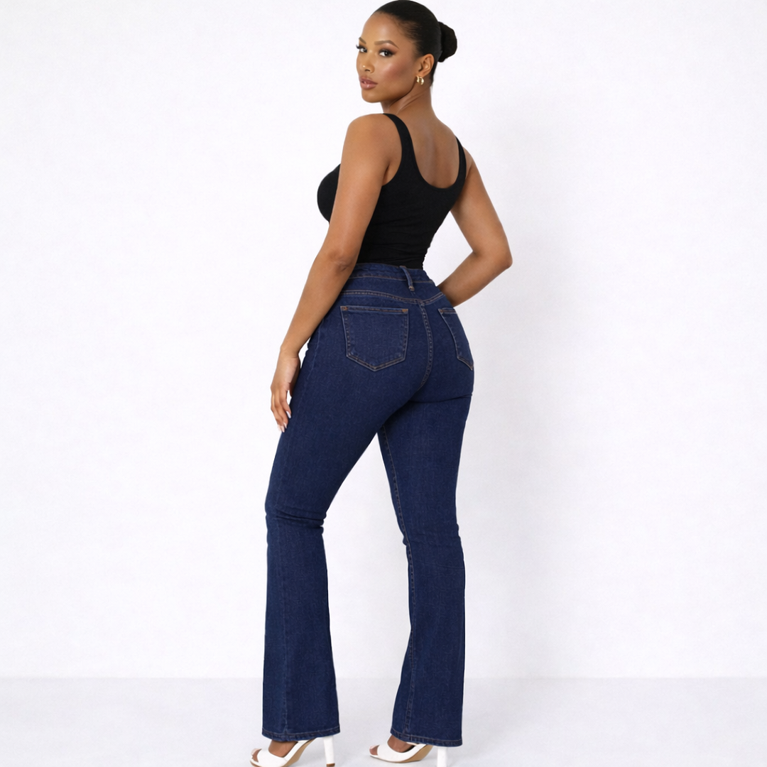Women Jeans High Waist Flared Leg Stretch Denim