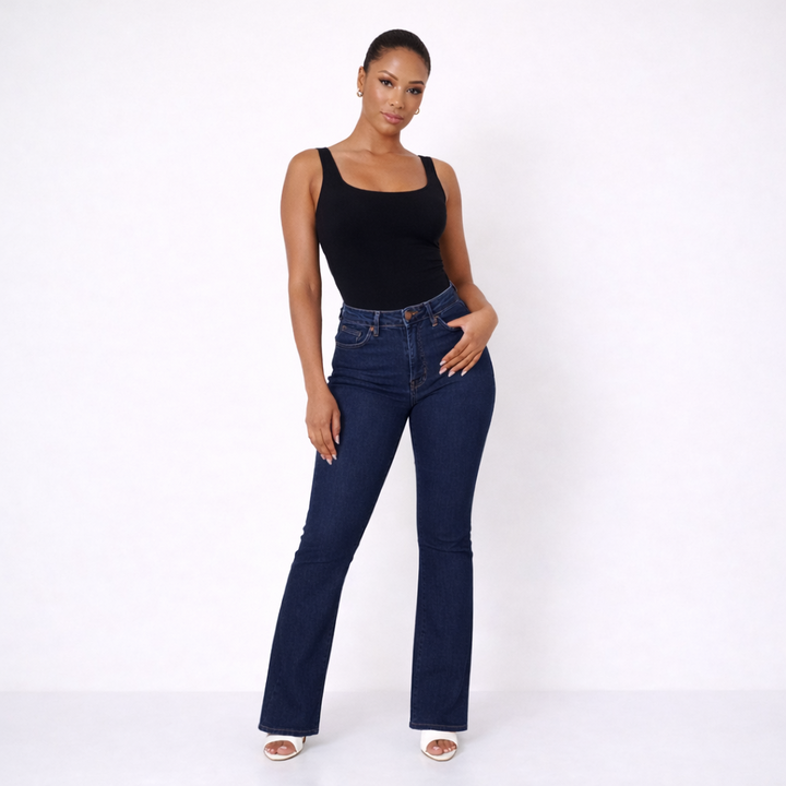 Women Jeans High Waist Flared Leg Stretch Denim
