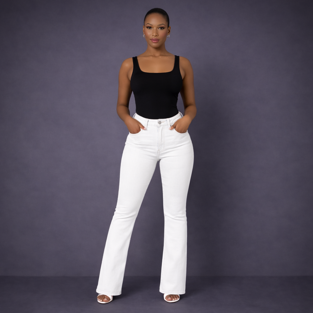 Women Jeans High Waist Flared Leg Stretch Denim