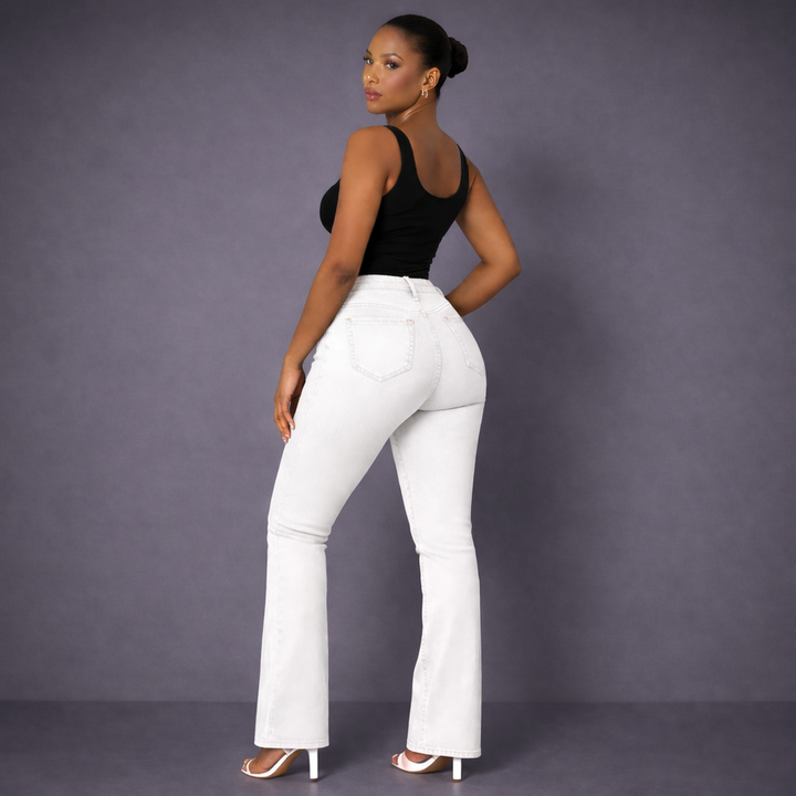 Women Jeans High Waist Flared Leg Stretch Denim