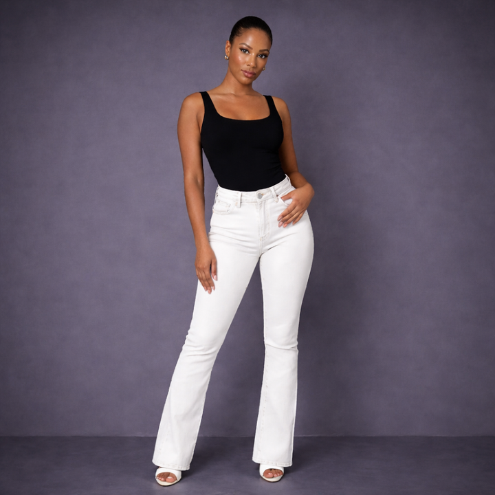 Women Jeans High Waist Flared Leg Stretch Denim