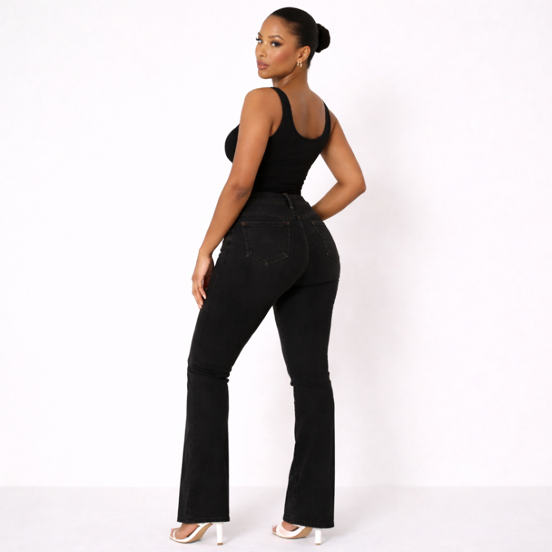 Women Jeans High Waist Flared Leg Stretch Denim