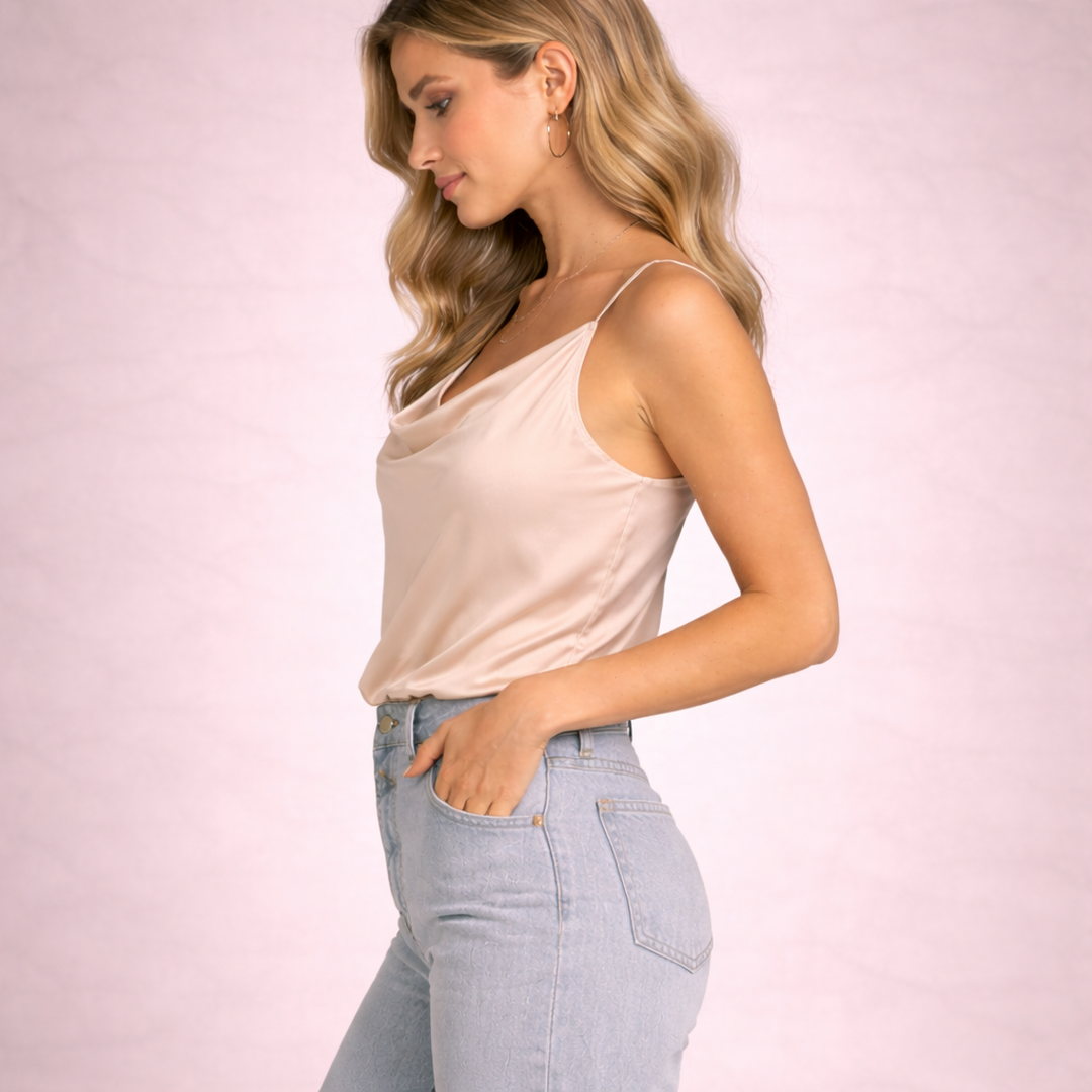 Women Top Sleeveless Spaghetti Strap Cowl Neck