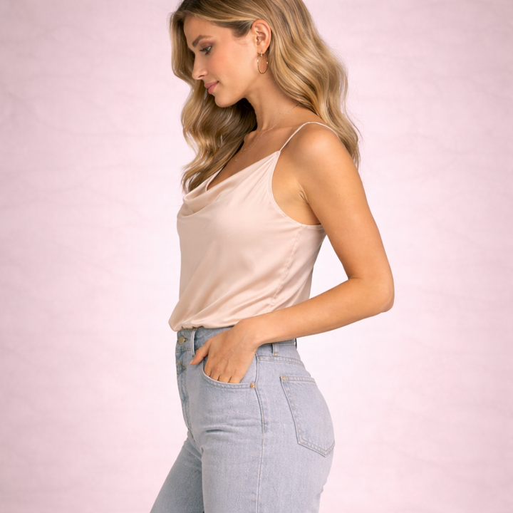 Women Top Sleeveless Spaghetti Strap Cowl Neck