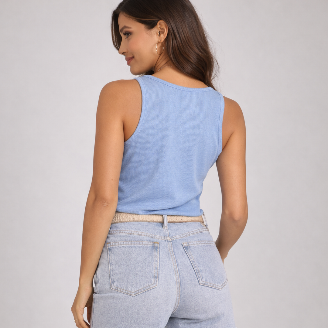 Women Top Sleeveless Round Neck Ribbed