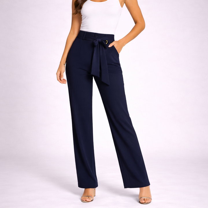 Women Trousers High Waist Straight Leg Tie Waist